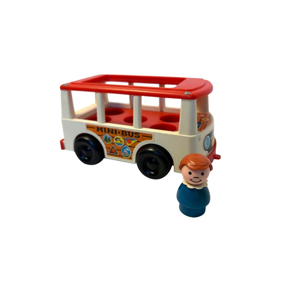 VTG Fisher Price Little People mini bus - 1969, blue plastic girl figure